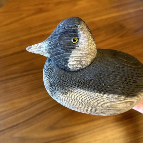 VINTAGE SIGNED The Duck Shop Macomb IL WOOD DUCK DECOY GLASS EYES Bufflehead - Picture 6 of 10